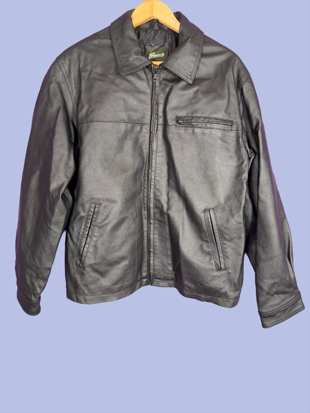 Penmans Genuine Leather Jacket Black Full Zip Men's M Classic Zip Front Coat